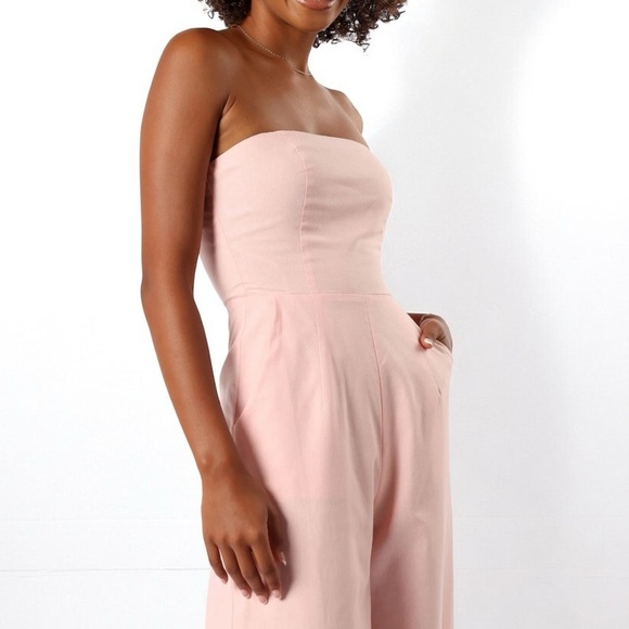 🌻NEW w.Tags Petal & Pup Jodie Pale Pink Strapless Jumpsuit Size Large - Picture 4 of 12